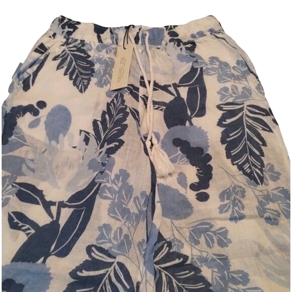 Rachel Zoe Women's Wide Leg 100% Linen Trouser‎ Pants Sz S Tropical Aloha Summer - Picture 2 of 5